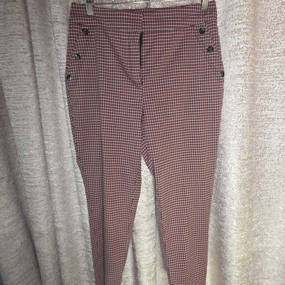 New York & Company Burgundy Check Ankle Pants